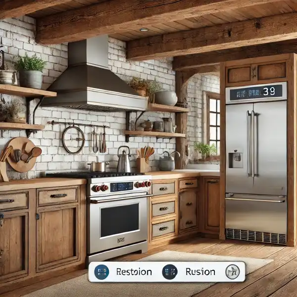 Farmhouse Kitchen Decor Ideas A customizable farmhouse kitchen featuring a blend of modern appliances and rustic elements